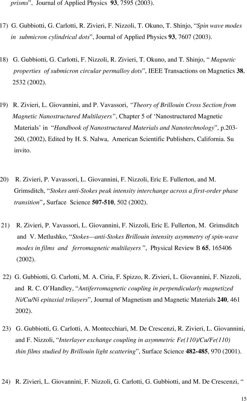 Shinjo, Magnetic properties of submicron circular permalloy dots, IEEE Transactions on Magnetics 38, 2532 (2002). 19) R. Zivieri, L. Giovannini, and P.