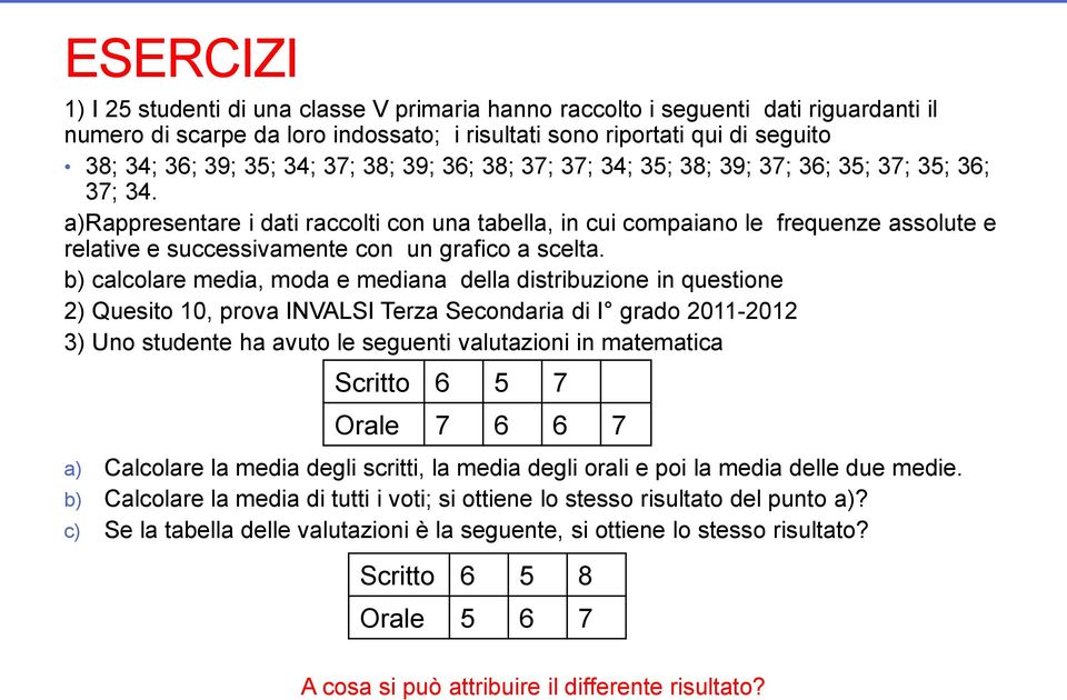 a)rappresentare i dati raccolti con una tabella, in cui compaiano le frequenze assolute e relative e successivamente con un grafico a scelta.