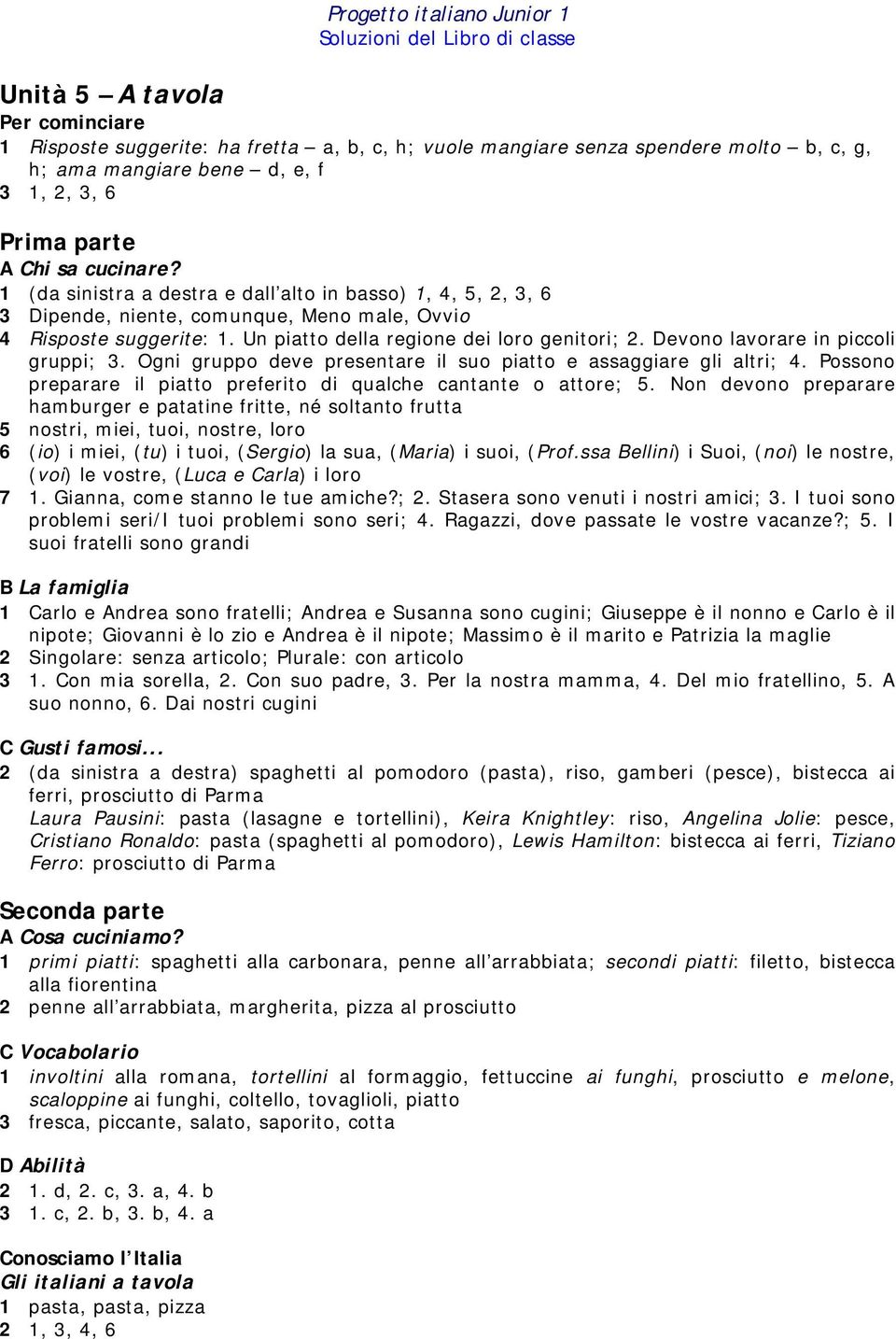 Ogni gruppo deve presentare il suo piatto e assaggiare gli altri;. Possono preparare il piatto preferito di qualche cantante o attore; 5.