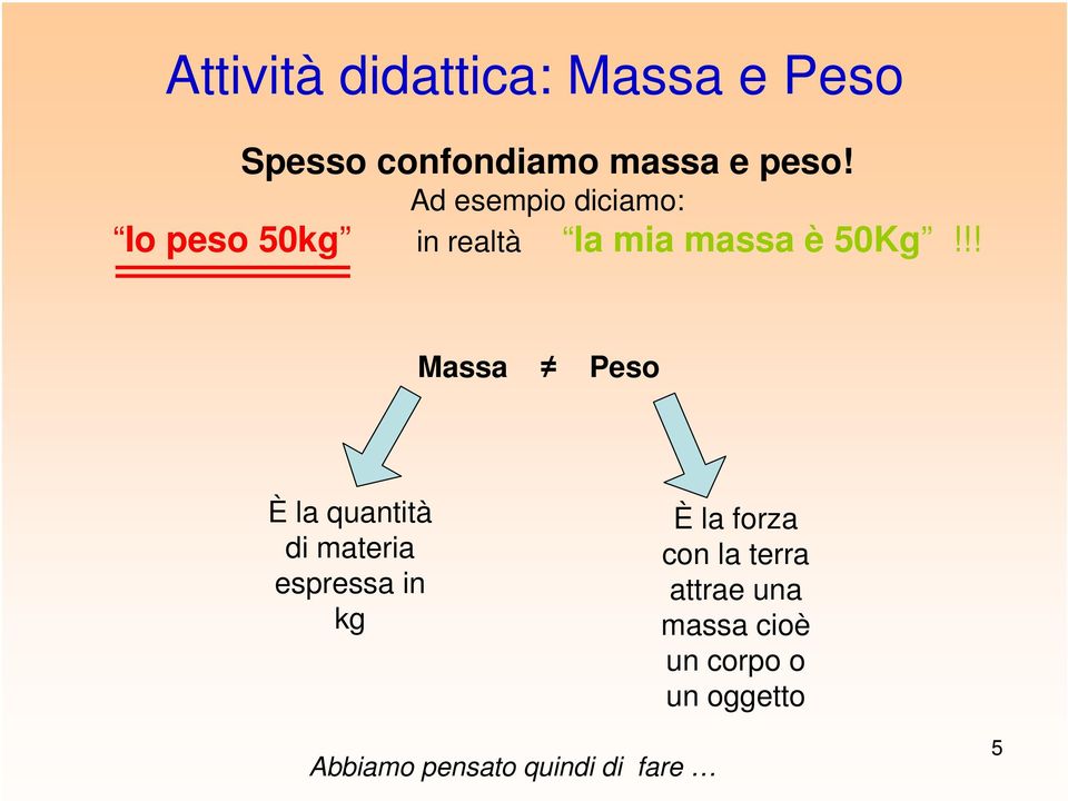 !! Massa Peso È la quantità di materia espressa in kg È la forza con