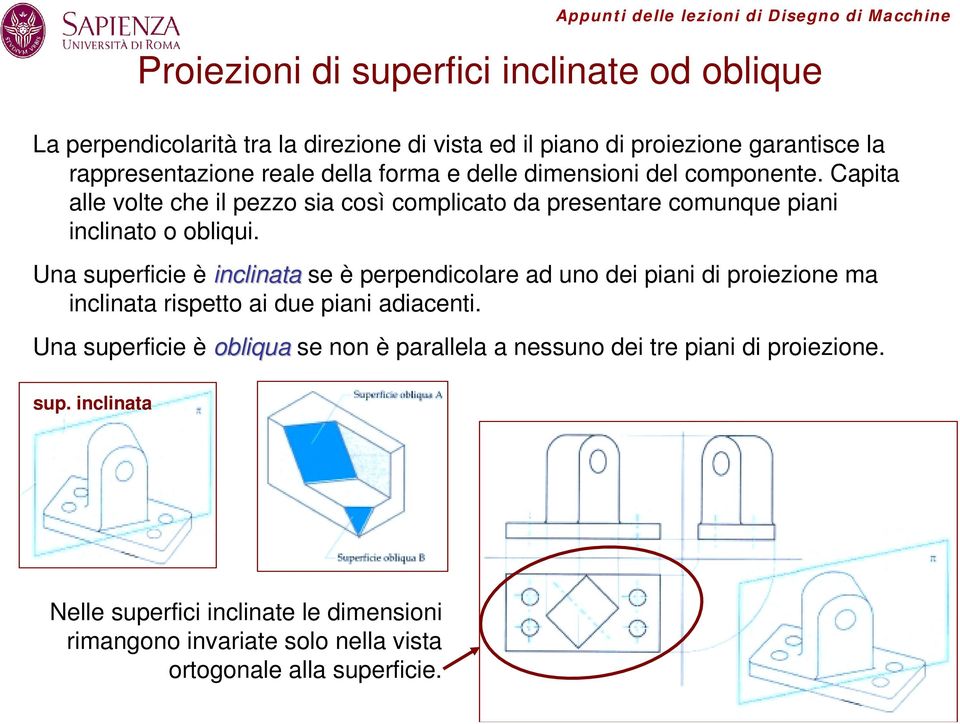 Una superficie è inclinata se è perpendicolare ad uno dei piani di proiezione ma inclinata rispetto ai due piani adiacenti.