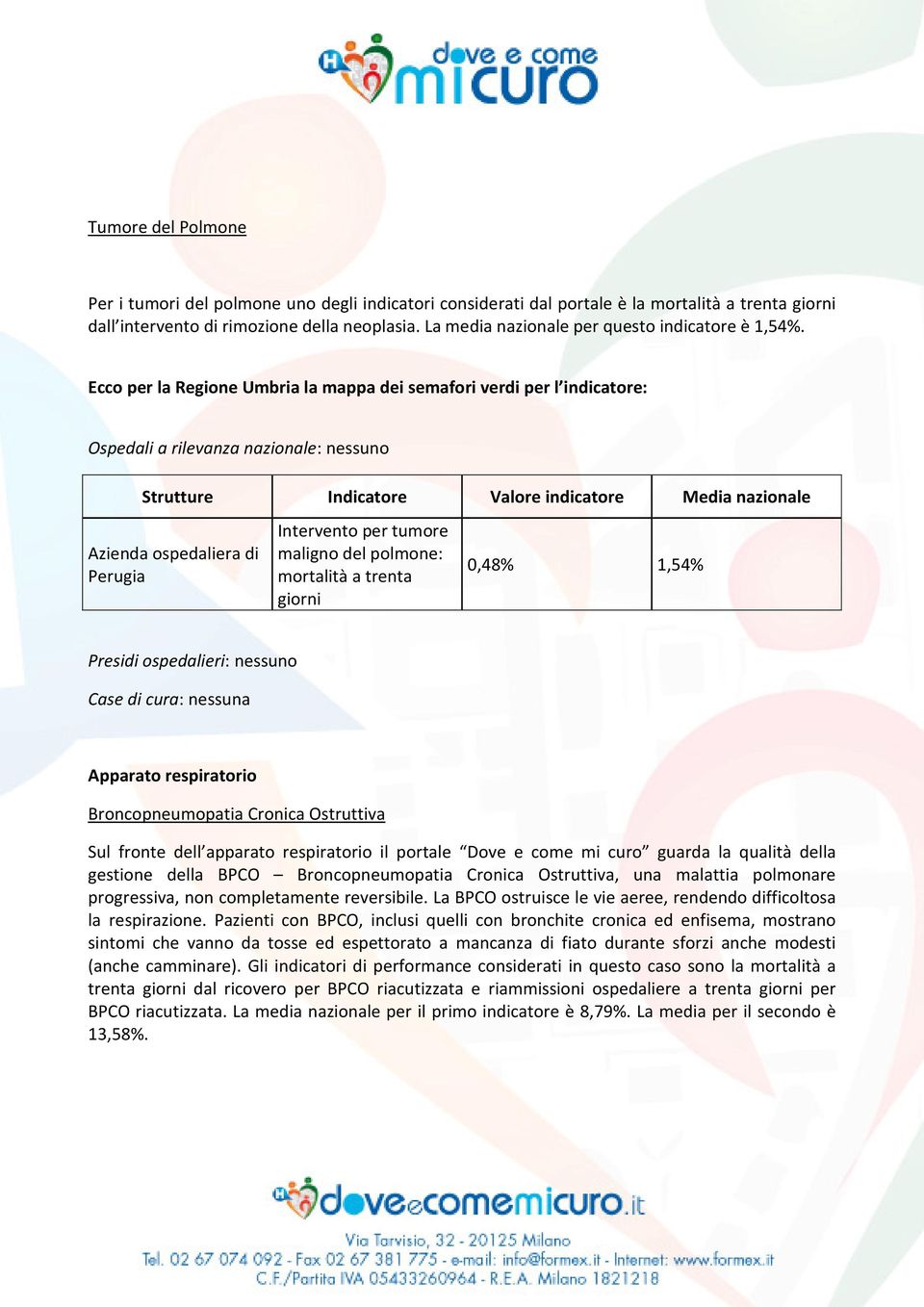 respiratorio il portale Dove e come mi curo guarda la qualità della gestione della BPCO Broncopneumopatia Cronica Ostruttiva, una malattia polmonare progressiva, non completamente reversibile.