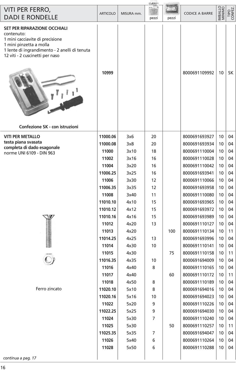 naso 999 099992 Confezione - con istruzioni VITI PER METALLO testa piana svasata completa di dado esagonale norme UNI 9 - DIN 93 Ferro zincato.0.0 02 0.2 0 0.3 0..2. 2 3.