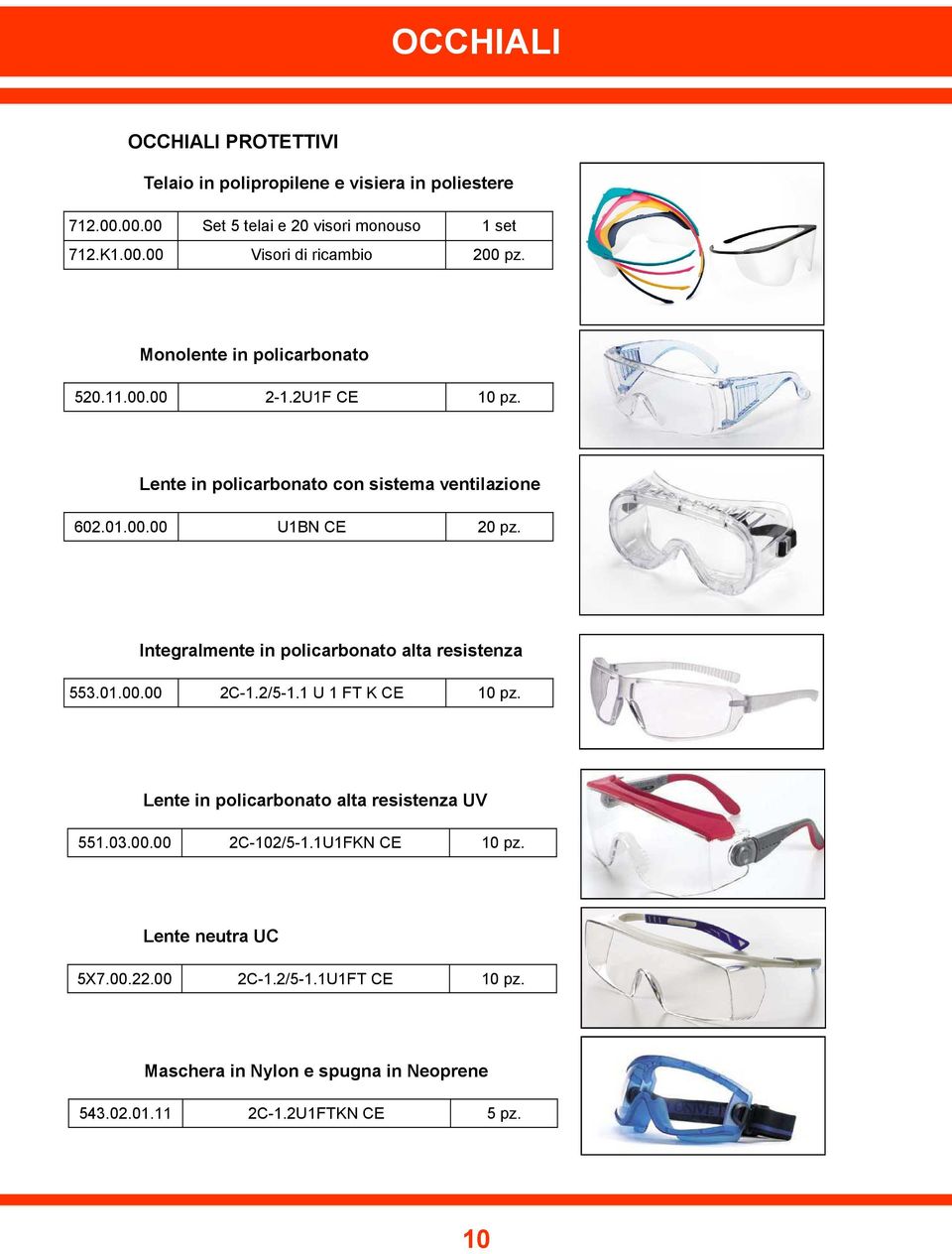 Integralmente in policarbonato alta resistenza 553.01.00.00 2C-1.2/5-1.1 U 1 FT K CE 10 pz. Lente in policarbonato alta resistenza UV 551.03.00.00 2C-102/5-1.