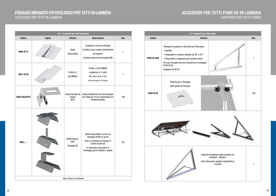 Canalina superiore per tassello M8 9785-W 2040 Triangolo di supporto in alluminio per tetto piano Apribile Regolabile in maniera variabile da 20 a 40 Disponibile a magazzino già montato pronto 967-W