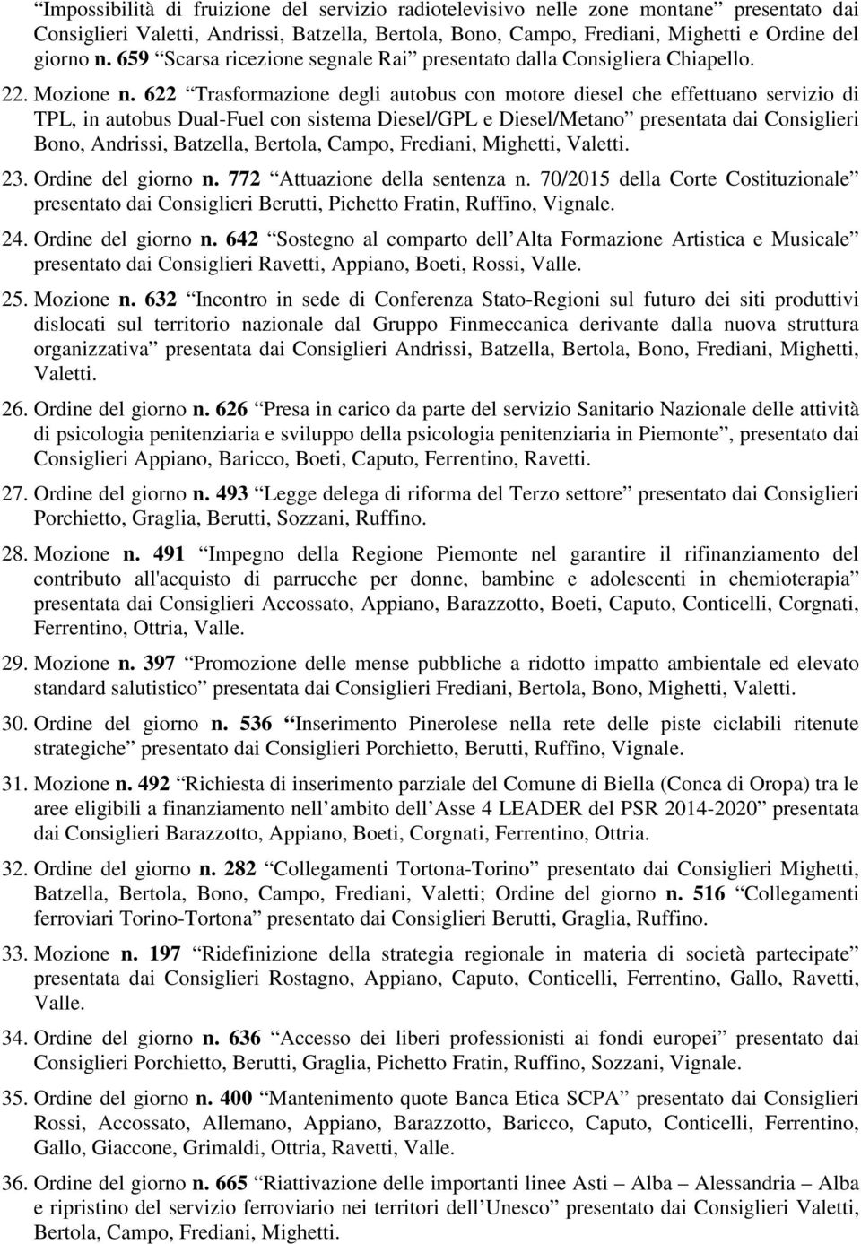 622 Trasformazione degli autobus con motore diesel che effettuano servizio di TPL, in autobus Dual-Fuel con sistema Diesel/GPL e Diesel/Metano presentata dai Consiglieri Bono, Andrissi, Batzella,