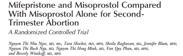 Trial randomizzato, doppio-cieco, Vietnam 260 pz(14-21 sett) Mifepristone orale