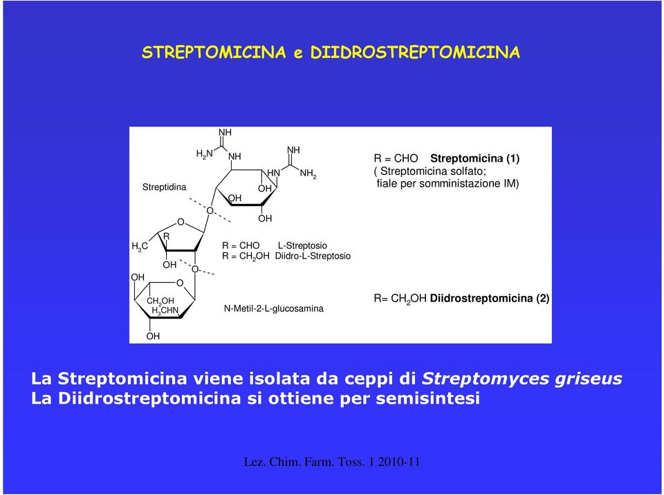 Streptomicina solfato; fiale per somministazione IM) R= H Diidrostreptomicina (2) H La