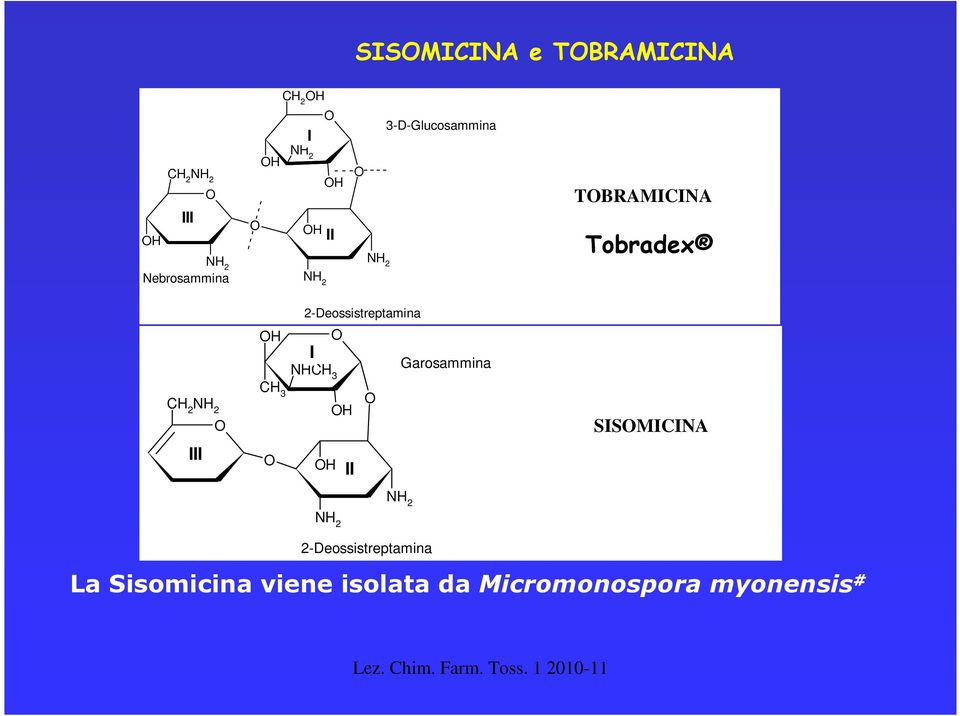 TBRAMICINA Tobradex III H I NHCH 3 CH 3 H H 2-Deossistreptamina Garosammina II 2-Deossistreptamina