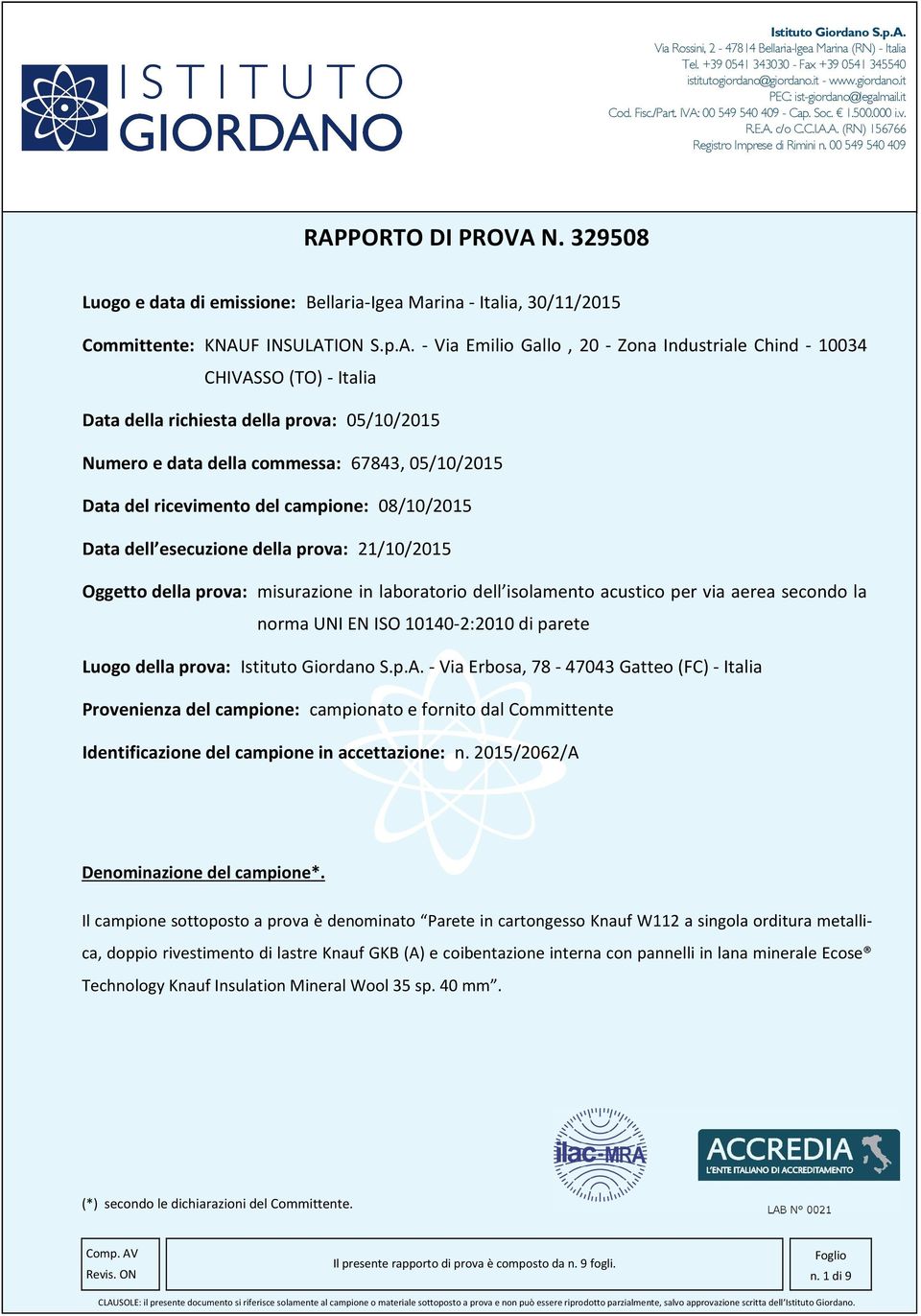 329508 Luogo e data di emissione: Bellaria-Igea Marina - Italia, 30/11/2015 Committente: KNAU