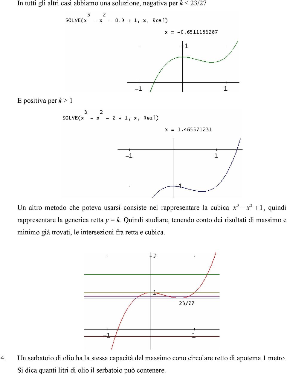 Quindi studiare, tenendo conto dei risultati di massimo e minimo già trovati, le intersezioni fra retta e cubica. 4.