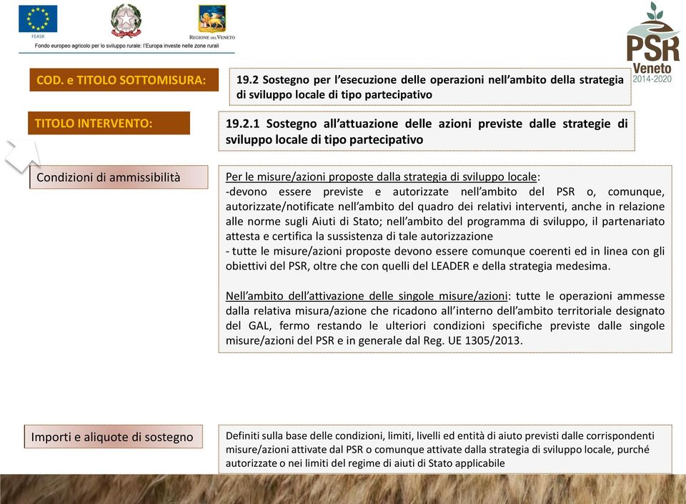 1 Sostegno all attuazione delle azioni previste dalle strategie di sviluppo locale di tipo partecipativo Per le misure/azioni proposte dalla strategia di sviluppo locale: -devono essere previste e