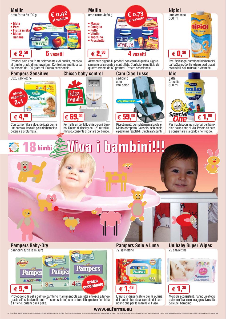 Pampers Sensitive 63x3 salviettine pacco risparmio 2+1 6 vasetti 2, 90 Chicco baby control sediolino auto vari colori 4 vasetti Altamente digeribili, prodotti con carni di qualità, rigorosamente