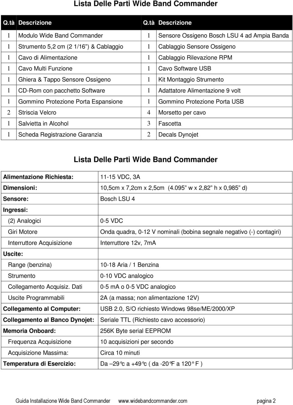 Rilevazione RPM 1 Cavo Multi Funzione 1 Cavo Software USB 1 Ghiera & Tappo Sensore Ossigeno 1 Kit Montaggio Strumento 1 CD-Rom con pacchetto Software 1 Adattatore Alimentazione 9 volt 1 Gommino