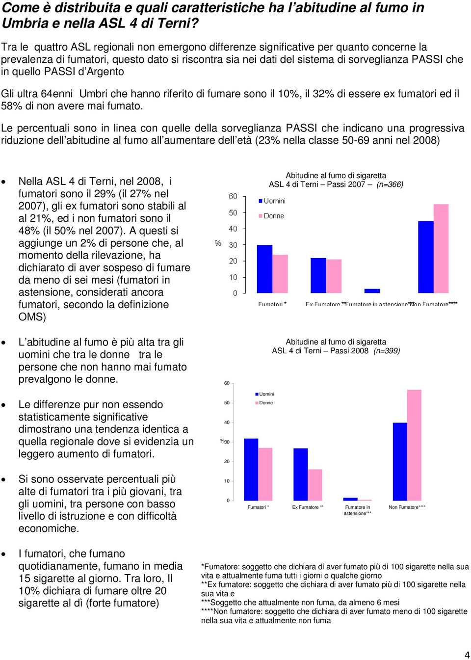 PASSI d Argento Gli ultra 64enni Umbri che hanno riferito di fumare sono il 10%, il 32% di essere ex fumatori ed il 58% di non avere mai fumato.