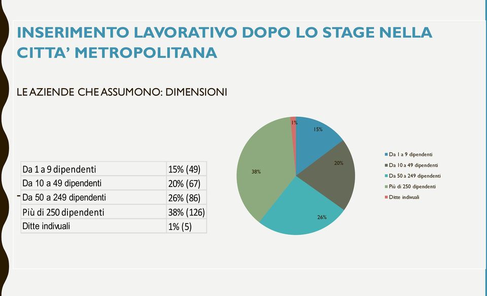 20% (67) Da 50 a 249 dipendenti 26% (86) Più di 250 dipendenti 38% (126) Ditte indivuali 1%