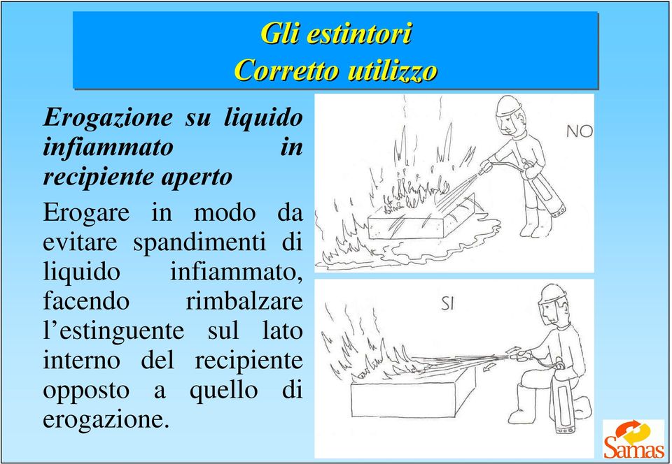 facendo rimbalzare l estinguente sul lato interno del