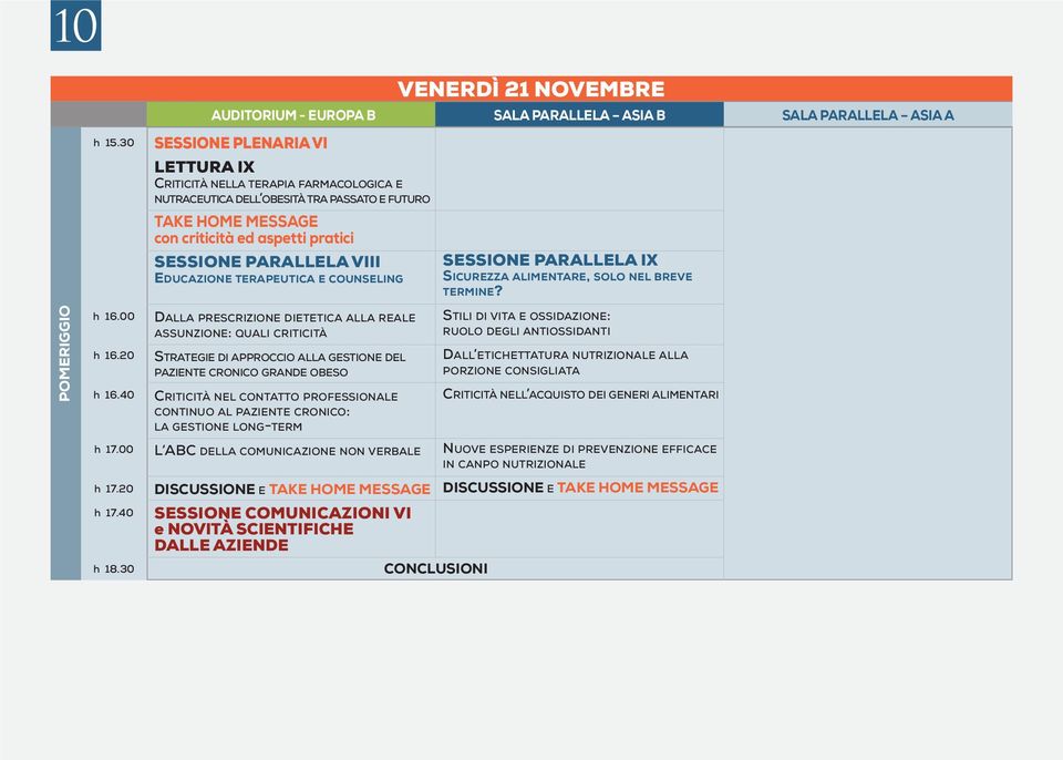 EDUCAZIONE TERAPEUTICA E COUNSELING SESSIONE PARALLELA IX SICUREZZA ALIMENTARE, SOLO NEL BREVE TERMINE? POMERIGGIO h 16.00 h 16.20 h 16.