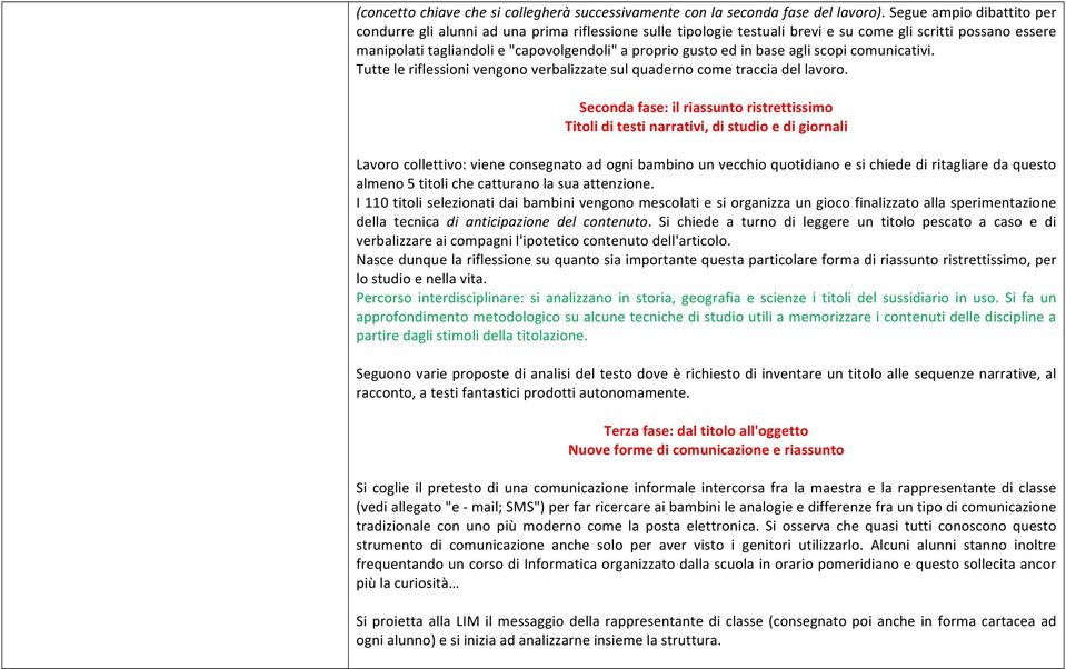 in base agli scopi comunicativi. Tutte le riflessioni vengono verbalizzate sul quaderno come traccia del lavoro.