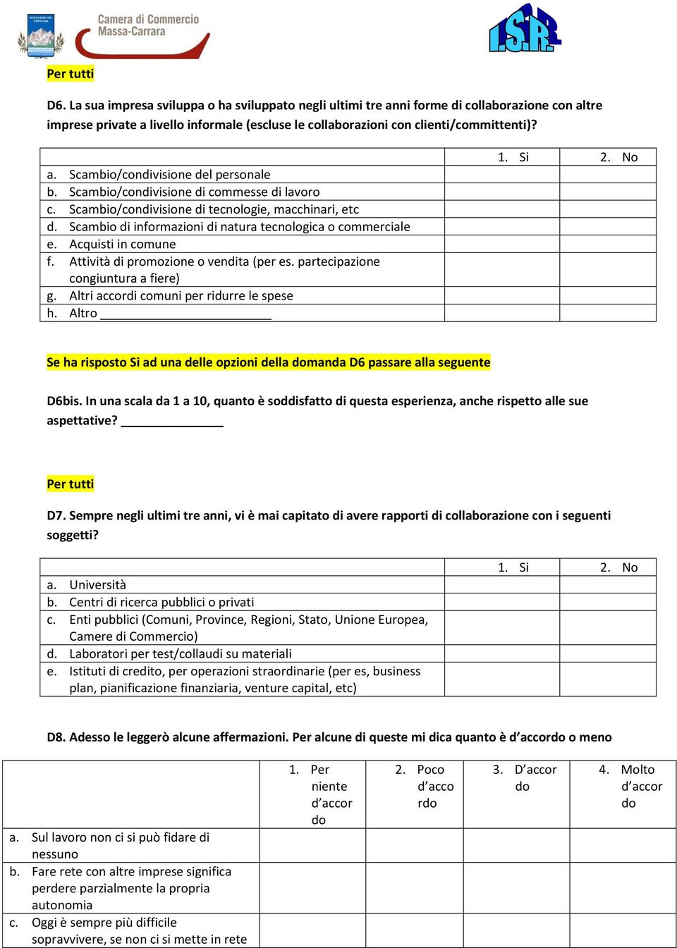 Scambio di informazioni di natura tecnologica o commerciale e. Acquisti in comune f. Attività di promozione o vendita (per es. partecipazione congiuntura a fiere) g.