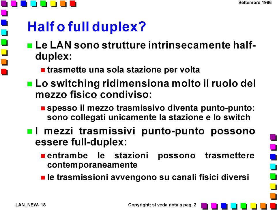 ruolo del mezzo fisico condiviso: spesso il mezzo trasmissivo diventa punto-punto: sono collegati unicamente la stazione e