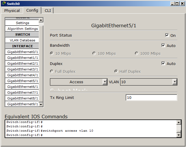 VLAN esempi di configurazione Configuriamo le porte 5-9 in modo che facciano parte delle rete DMZ e quindi della VLAN 10.