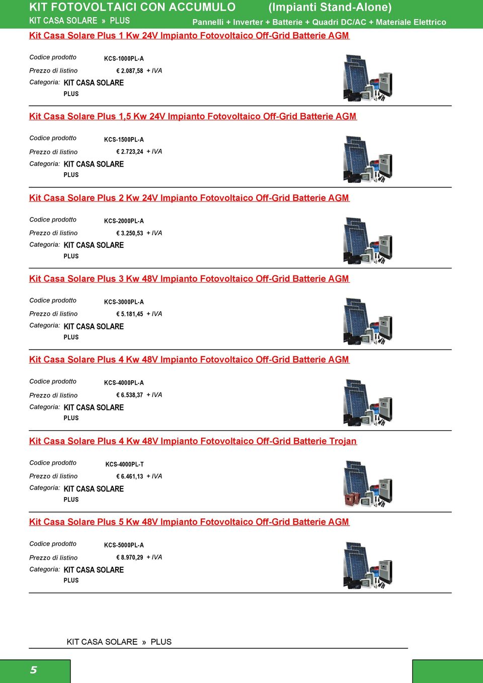 723,24 + IVA Kit Casa Solare Plus 2 Kw 24V Impianto Fotovoltaico Off-Grid Batterie AGM KCS-2000PL-A 3.