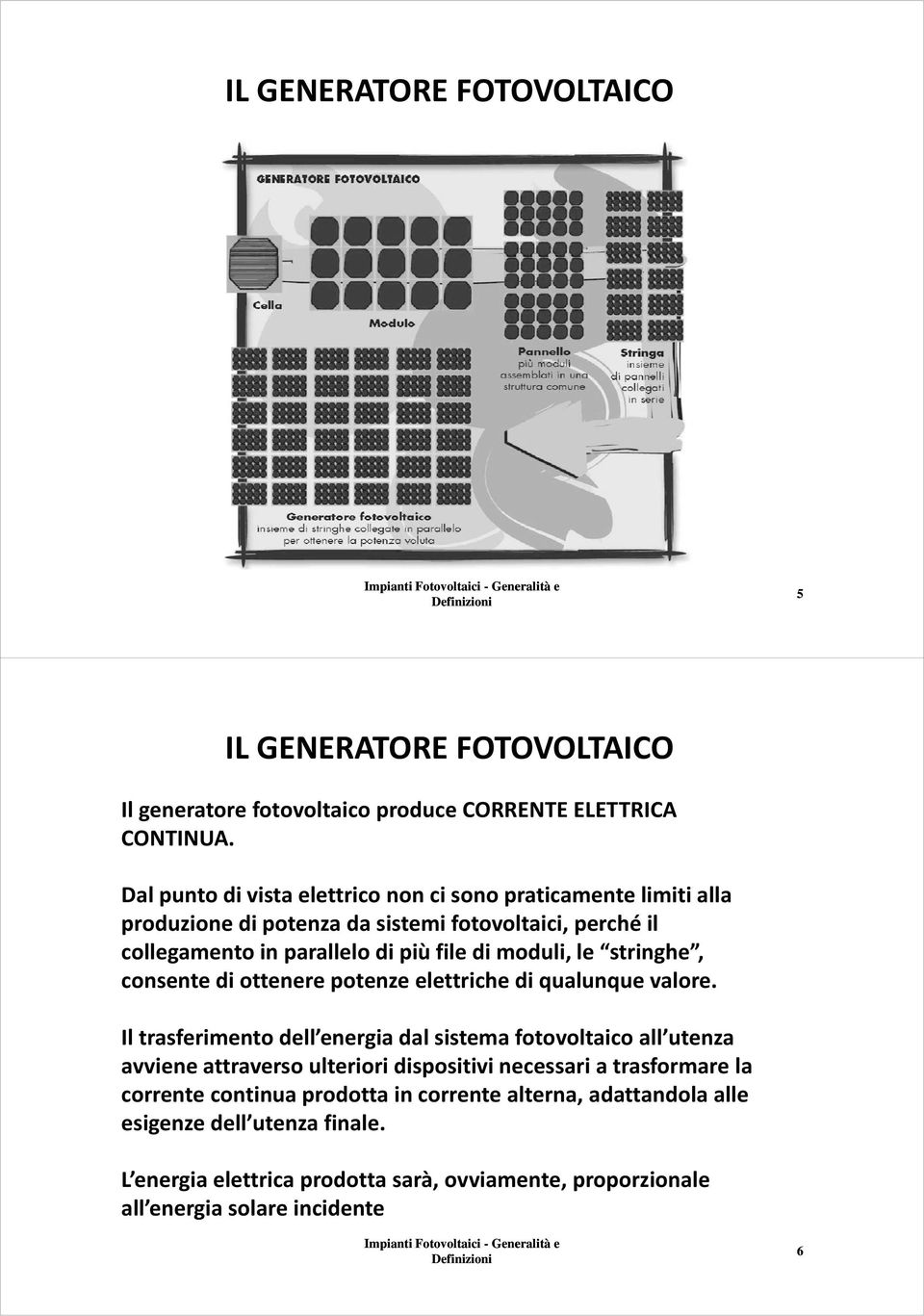 le stringhe, consente di ottenere potenze elettriche di qualunque valore.