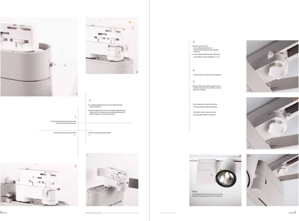 infine chiudere le ali protettive come da posizione originale; 3 2 D-E B: La rotella predisposta deve essere impostata sulla posizione di OFF; Infine sistemare il corpo illuminante secondo il tipo di
