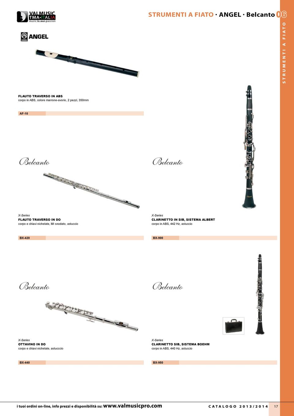 CLARINETTO IN SIB, SISTEMA ALBERT corpo in ABS, 442 Hz, astuccio BX-420 BX-900 X-Series OTTAVINO IN DO