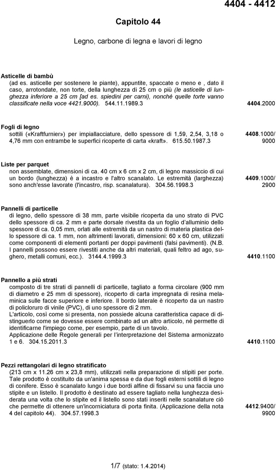 spiedini per carni), nonché quelle torte vanno classificate nella voce 4421.9000). 544.11.1989.3 4404.