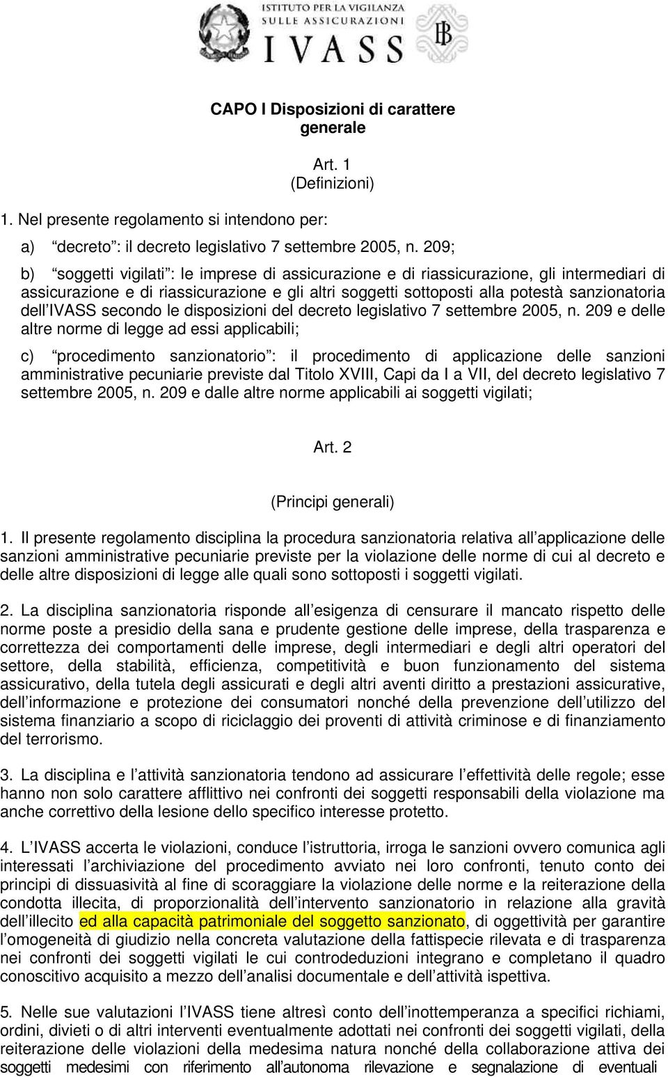 IVASS secondo le disposizioni del decreto legislativo 7 settembre 2005, n.