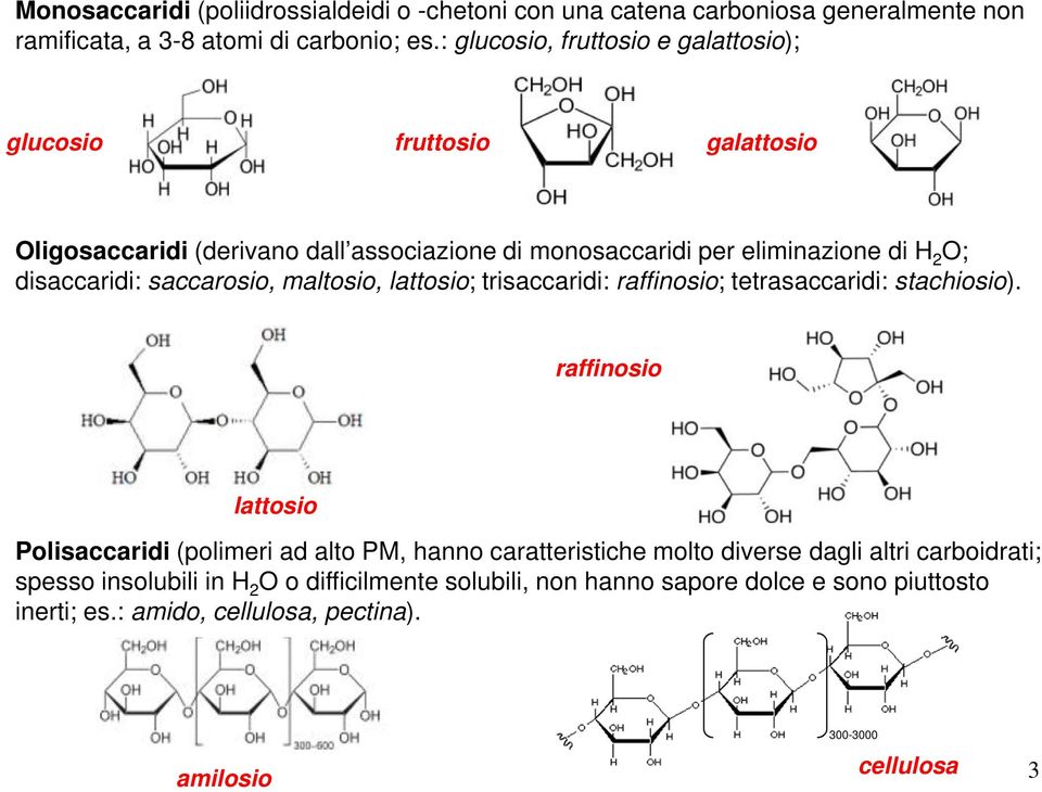 saccarosio, maltosio, lattosio; trisaccaridi: raffinosio; tetrasaccaridi: stachiosio).