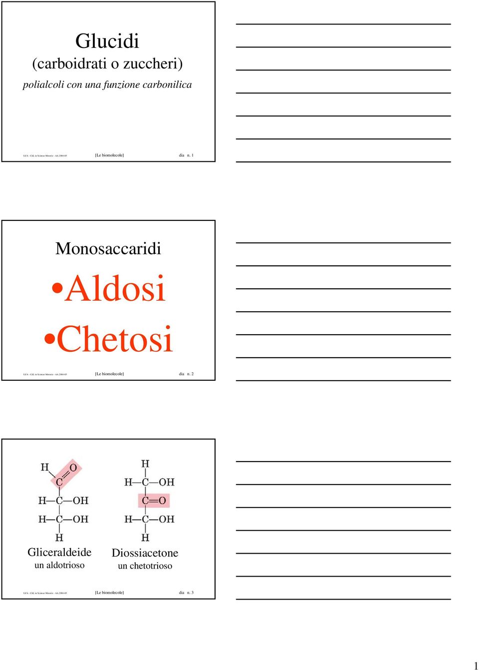 1 Monosaccaridi Aldosi Chetosi Ud'A - CdL in  2 Gliceraldeide un aldotrioso Diossiacetone