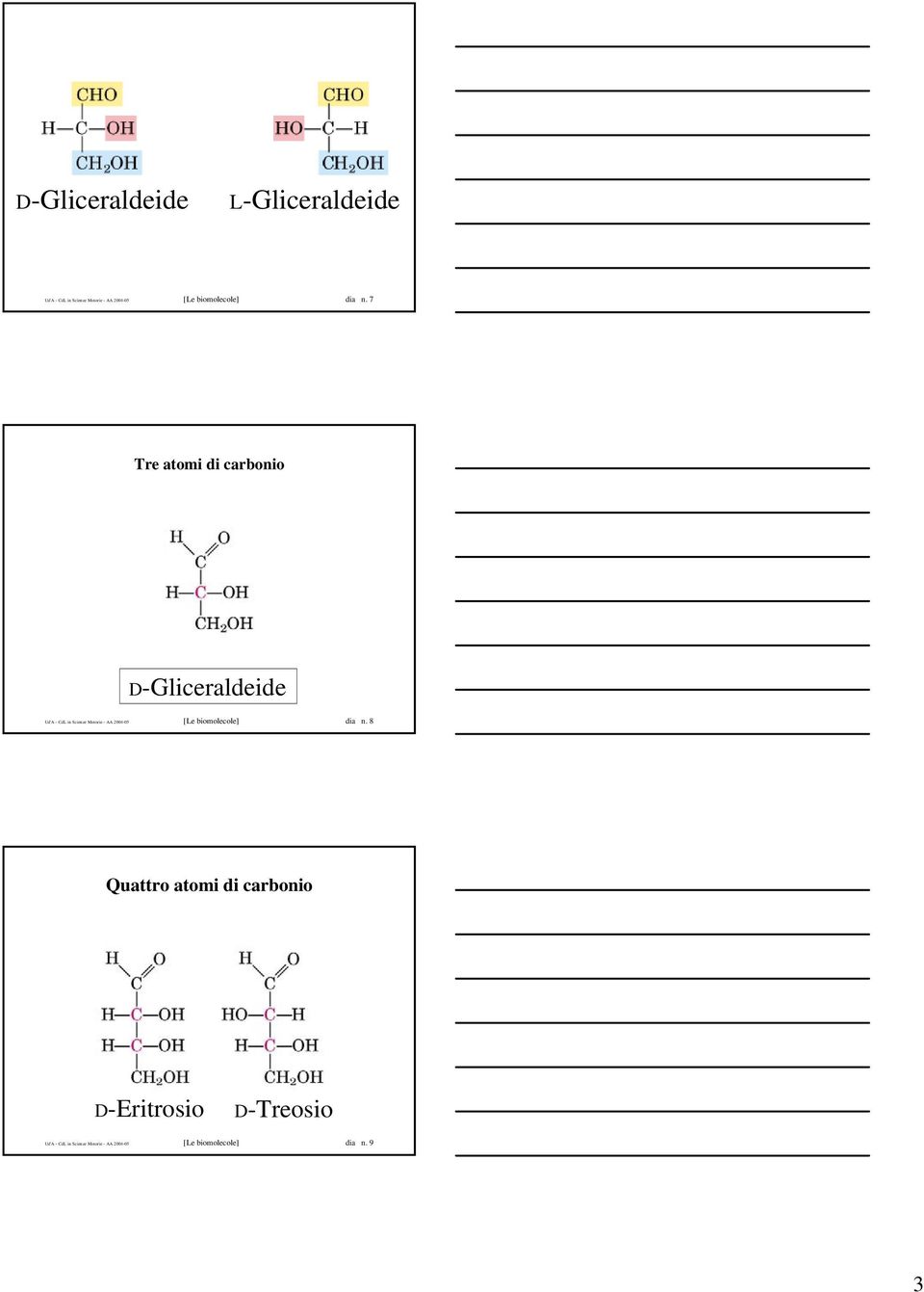 7 Tre atomi di carbonio D-Gliceraldeide Ud'A - CdL in Scienze Motorie - AA