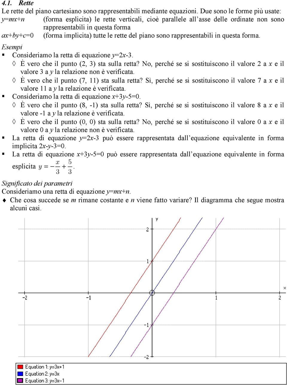 del piano sono rappresentabili in questa forma. Consideriamo la retta di equazione y=x-3. È vero che il punto (, 3) sta sulla retta?