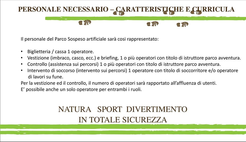 Controllo (assistenza sui percorsi) 1 o più operatori con titolo di istruttore parco avventura.