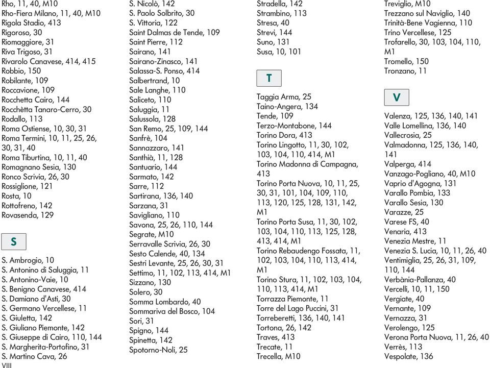 S Germn Vercellese, S Giulett, 42 S Giulin Piemnte, 42 S Giuseppe di Cir,, 44 S rgherit-prtfin, 3 S rtin Cv, 26 VIII S Niclò, 42 S Pl Slbrit, 3 S Vittri, 22 Sint Dlms de Tende, 9 Sint Pierre, 2 Sirn,