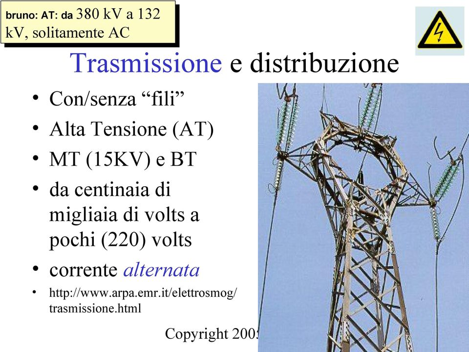 (AT) MT (15KV) e BT da centinaia di migliaia di volts a pochi (220) volts
