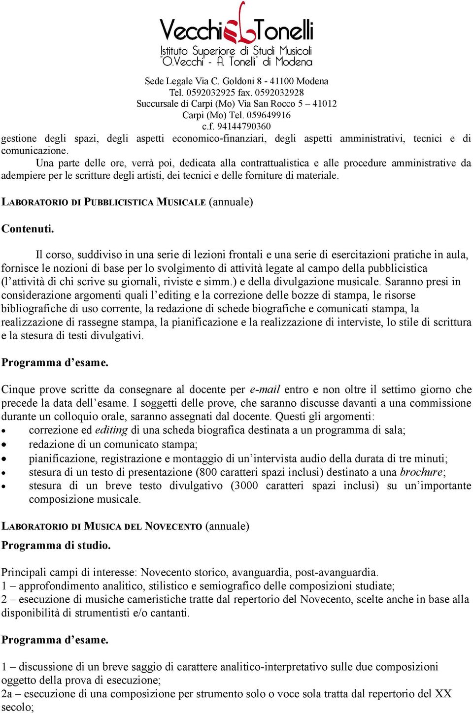 LABORATORIO DI PUBBLICISTICA MUSICALE (annuale) Contenuti.