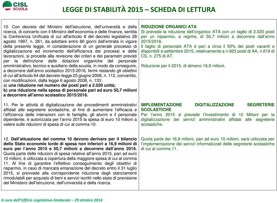 281, da adottare entro 60 giorni dall entrata in vigore della presente legge, in considerazione di un generale processo di digitalizzazione ed incremento dell efficienza dei processi e delle