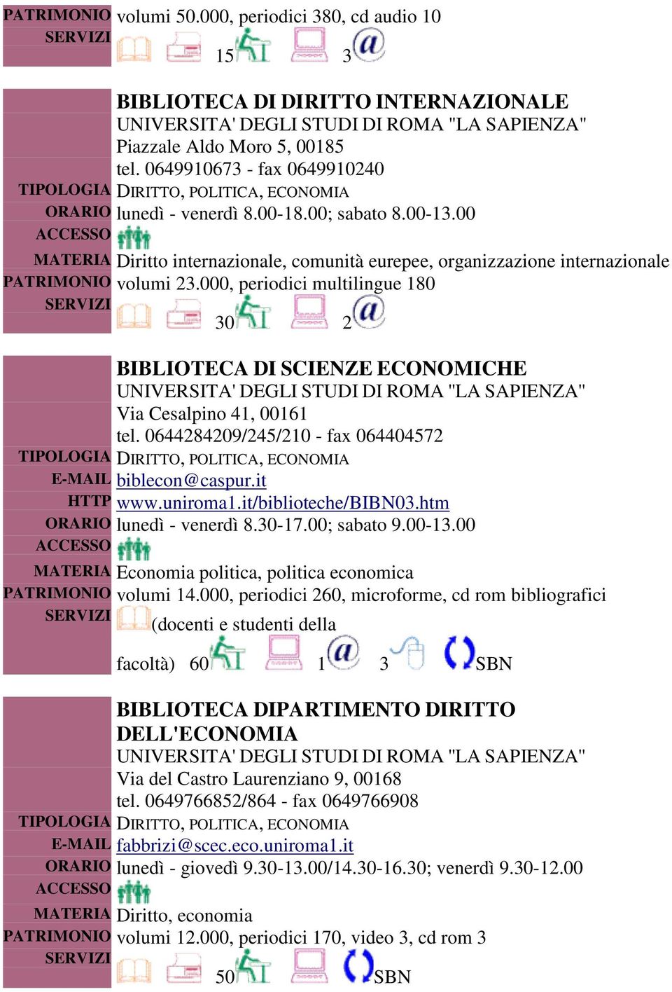 000, periodici multilingue 180 30 2 BIBLIOTECA DI SCIENZE ECONOMICHE UNIVERSITA' DEGLI STUDI DI ROMA ''LA SAPIENZA'' Via Cesalpino 41, 00161 tel.