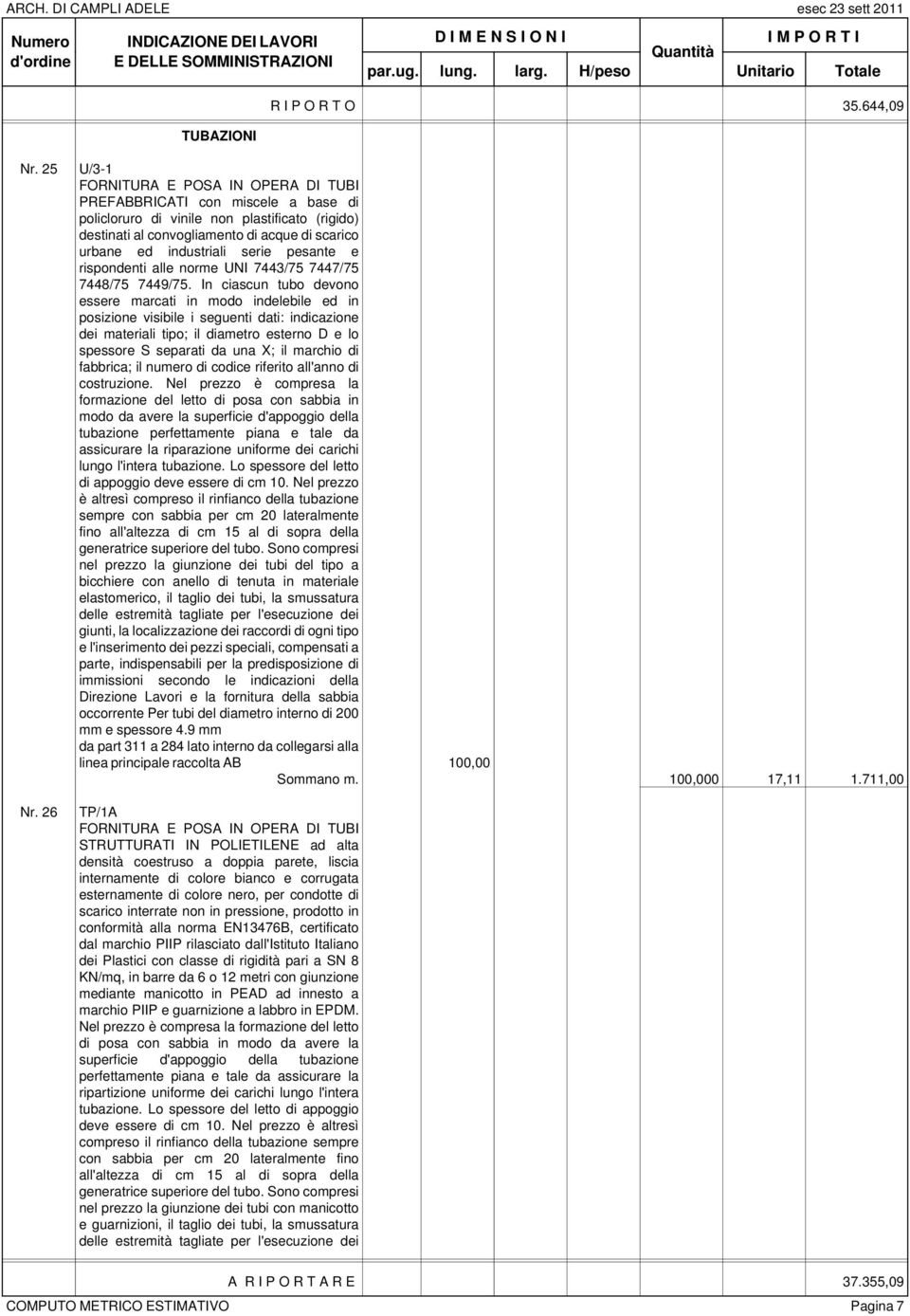 serie pesante e rispondenti alle norme UNI 7443/75 7447/75 7448/75 7449/75.