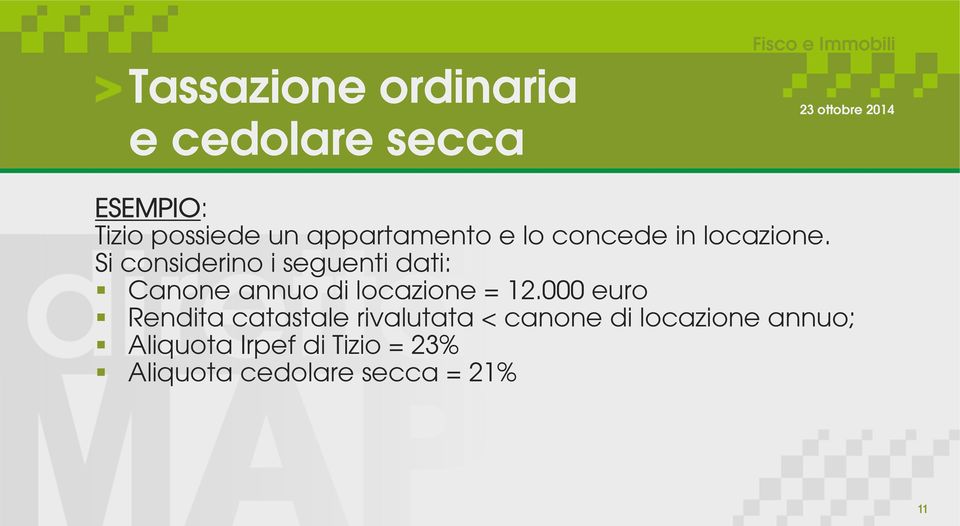 Si considerino i seguenti dati: Canone annuo di locazione = 12.