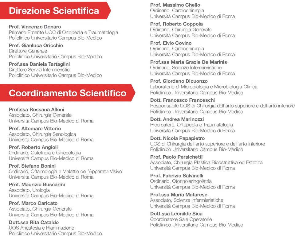 Roberto Angioli Ordinario, Ostetricia e Ginecologia Prof. Stefano Bonini Ordinario, Oftalmologia e Malattie dell Apparato Visivo Prof. Maurizio Buscarini Associato, Urologia Prof.