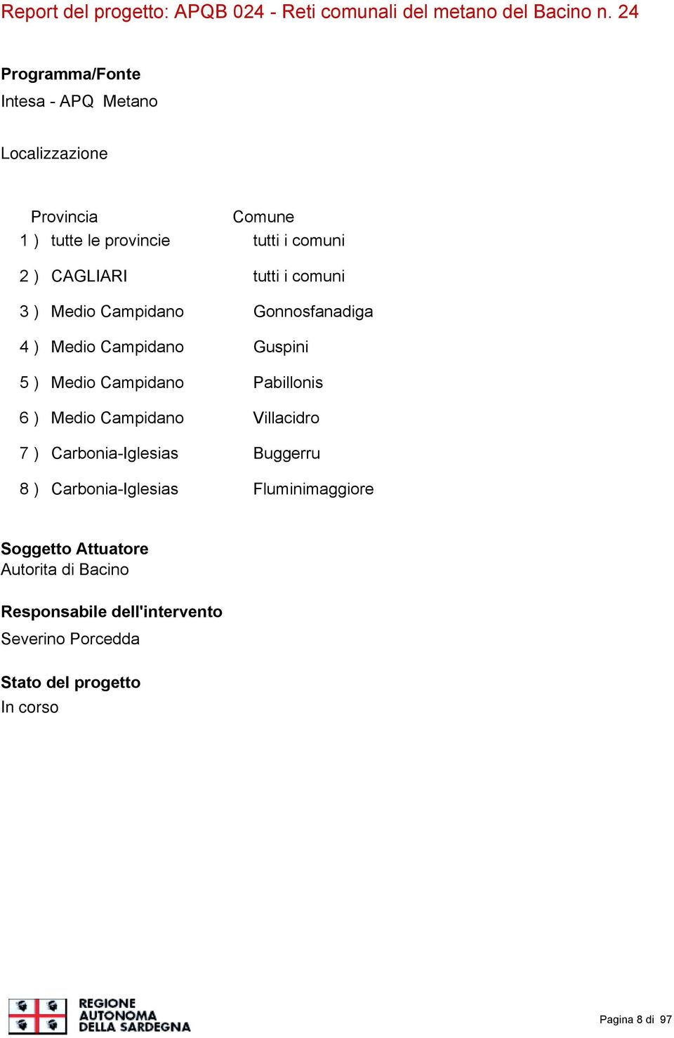 Campidano 5 ) Medio Campidano 6 ) Medio Campidano 7 ) Carbonia-Iglesias 8 ) Carbonia-Iglesias Comune tutti i comuni tutti i comuni