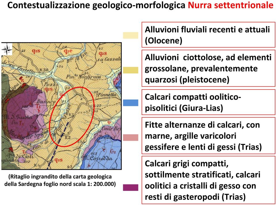 calcari, con marne, argille varicolori gessifere e lenti di gessi (Trias) (Ritaglio ingrandito della carta geologica della Sardegna