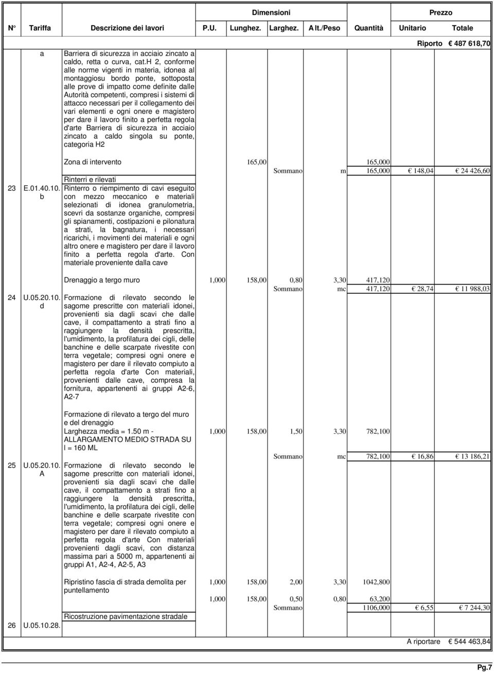 dei vri elementi e ogni onere e mgistero per dre il lvoro finito perfett regol d'rte Brrier di sicurezz in cciio zincto cldo singol su ponte, ctegori H2 Riporto 487 618,70 23 E.01.40.10. b 24 U.05.20.