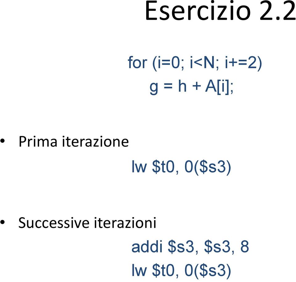 A[i]; Prima iterazione lw $t0,