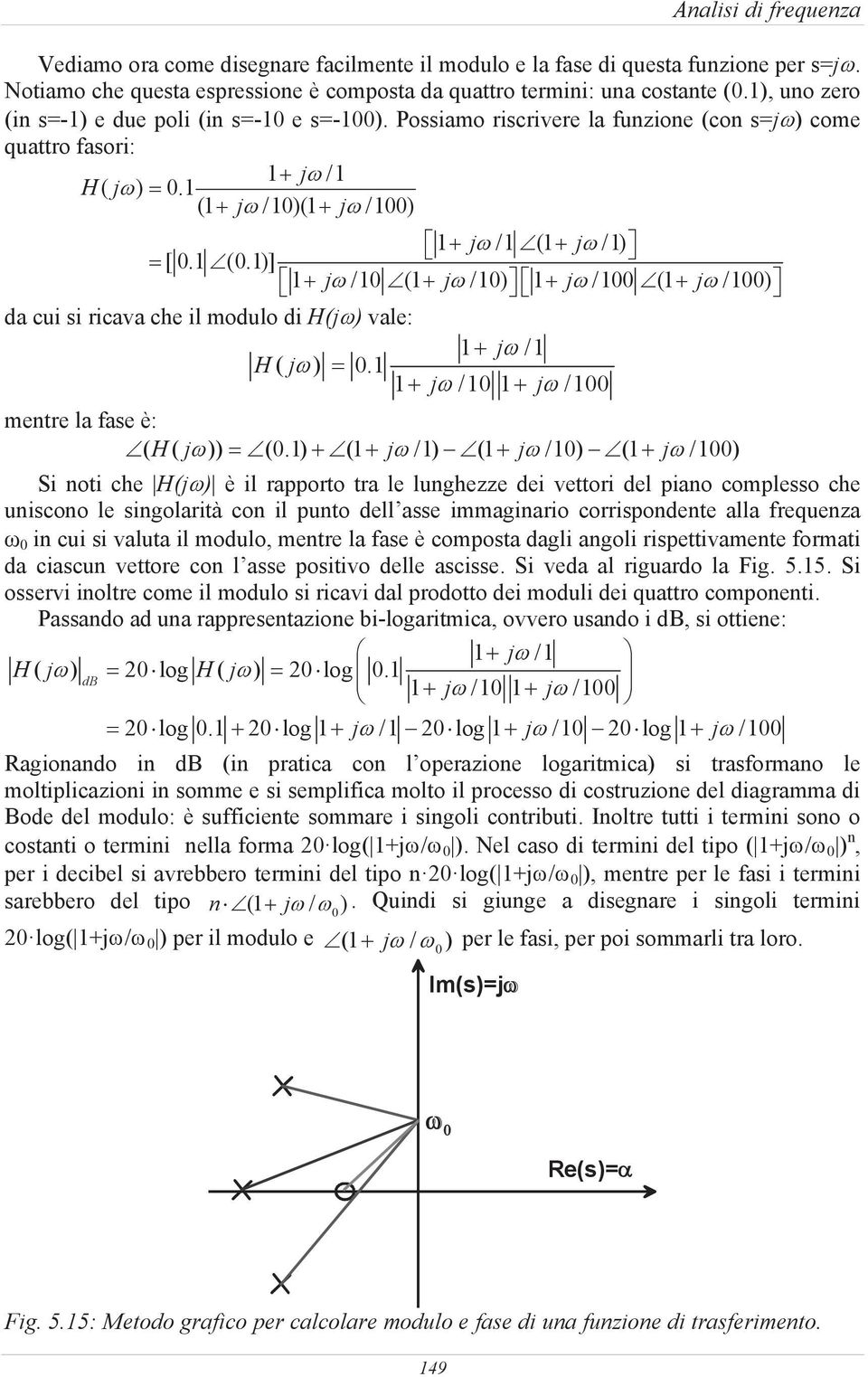 1)] 1 j /10 (1 j /10) 1 j /100 (1 j /100) da cui si ricava che il modulo di H(j) vale: 1 j /1 H ( j) 0.1 1 j /10 1 j /100 mentre la fase è: ( H ( j)) (0.